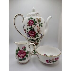 Vintage Wedgwood Bone‎ China Charnwood Pattern Teapot, Creamer & Sugar Bowl Set